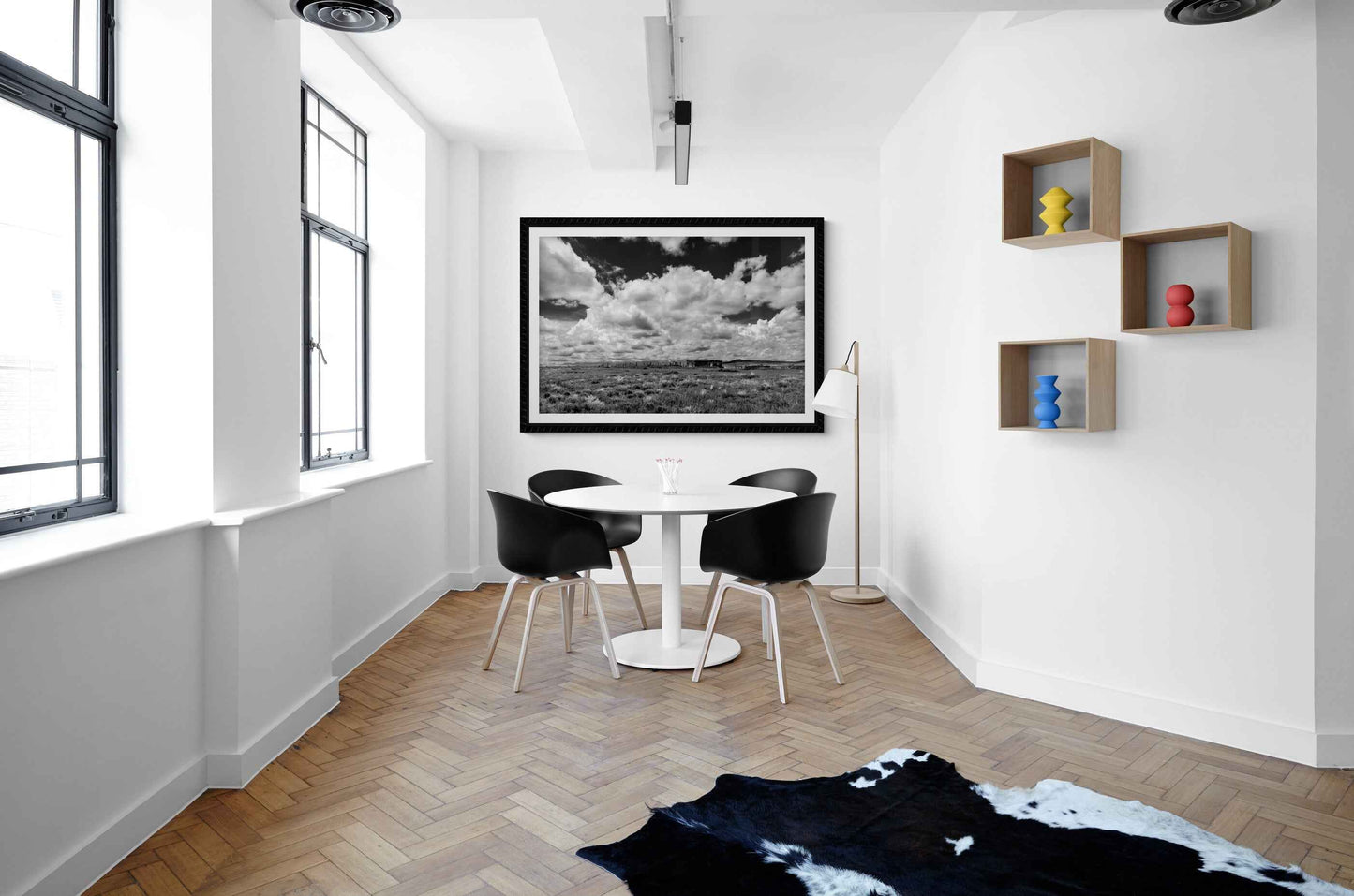 Abandoned New Mexico – Limited Edition Black and White Fine Art Photograph displayed in a modern dining nook with minimalist decor and natural light.