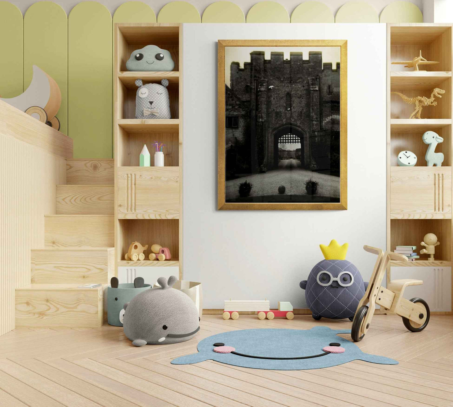 Amberley Gate – Limited Edition Print of a Historic English Castle framed in a playful children's room. Adds a romantic, vintage touch to the decor.