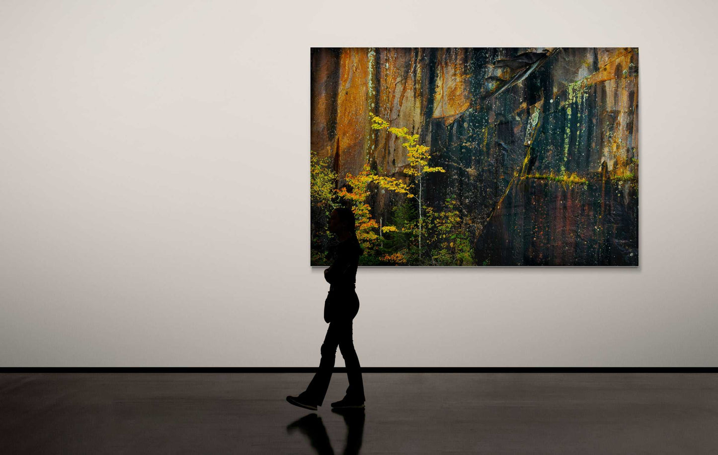 Gallery view of Quarry Wall #1 by Michael Hart, a limited edition abstract stone texture print with autumn colors from Maine.